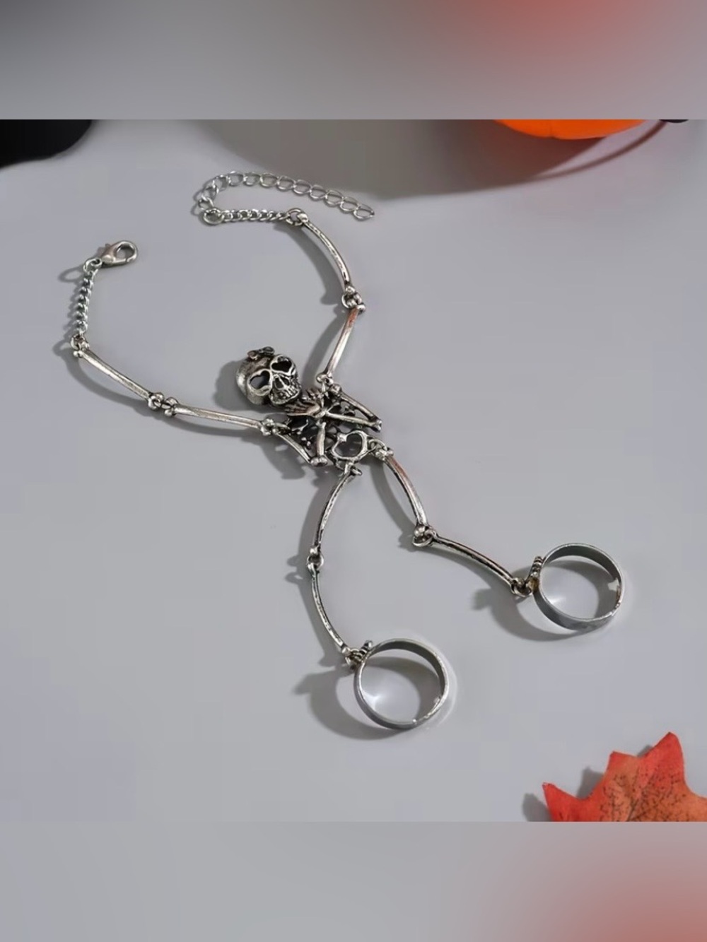 NEW! Skeleton Hand Chain Ring Bracelet - Gothic Women Jewelry 💀 A2-62 - Picture 2 of 5